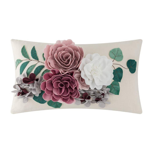 JWH Decorative 3D Flower Throw Pillow Cover Handmade Floral Accent Cushion Case for Living Room Sofa Couch Chair 12x20 Inch Beige Blush