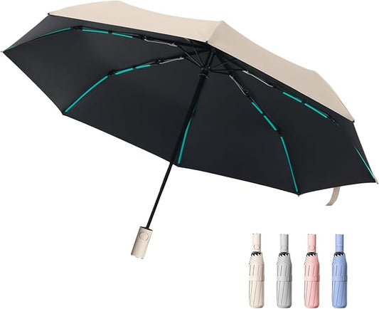 Compact Automatic Folding Travel Umbrella-Windproof Rainproof, PF50+ Sun Protection for Hiking,Outdoor,Chool,Golf Course & Daily Use,Sturdy Multi-Ribbed Frame