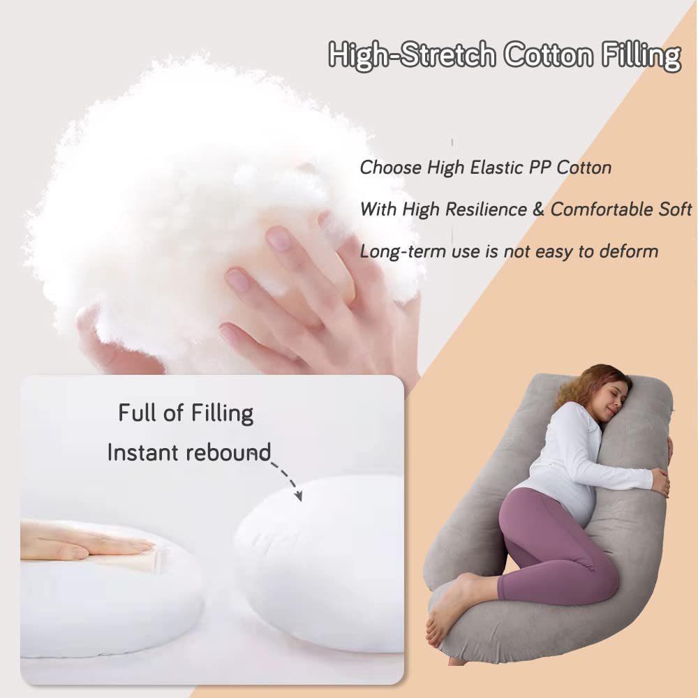 AMCATON 60 Inch Pregnancy Pillows for Sleeping, Extra Large U Shaped Body Pillow, Pregnancy Pillow, Maternity Pillow for Pregnant Women with Velour Cover (Grey)