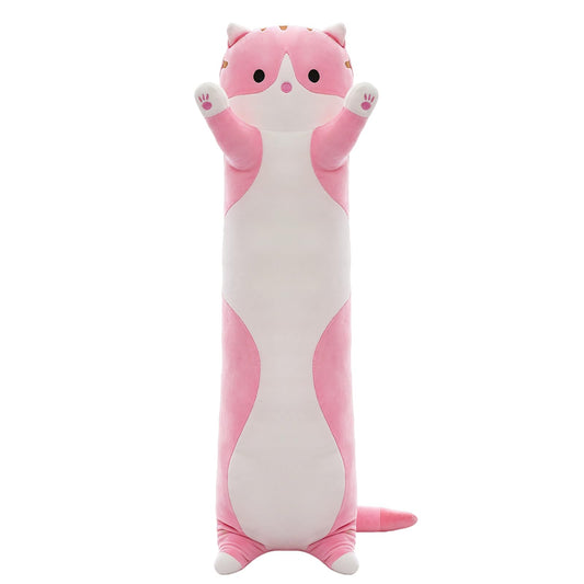 SHINUOER Cute Cat Plush Long Body Pillow – Soft Cartoon Stuffed Animal Doll, Kawaii Cat Plushie Cuddle Toy for Kids, Girls & Girlfriend (Pink, 51.1 Inch)