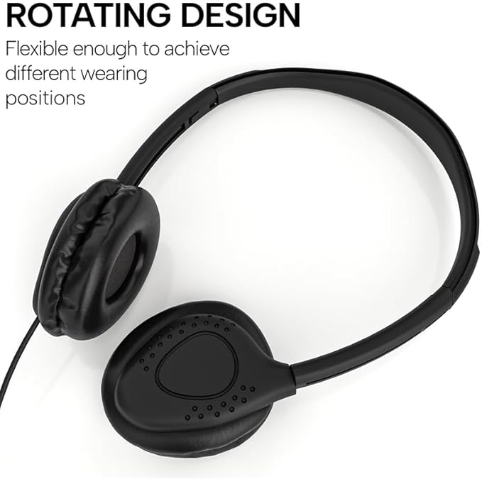 Maeline Kids Headphones for School Classroom K-12, Library, Museum, Travel, On Ear Stereo Headset with Adjustable Band & Faux Leather Cushions - 3.5mm Plug - 20 Pack - Black