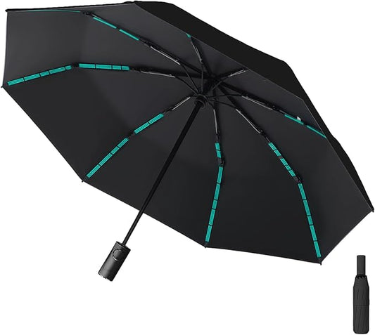 Compact Automatic Folding Travel Umbrella-Windproof Rainproof, PF50+ Sun Protection for Hiking,Outdoor,Chool,Golf Course & Daily Use,Sturdy Multi-Ribbed Frame