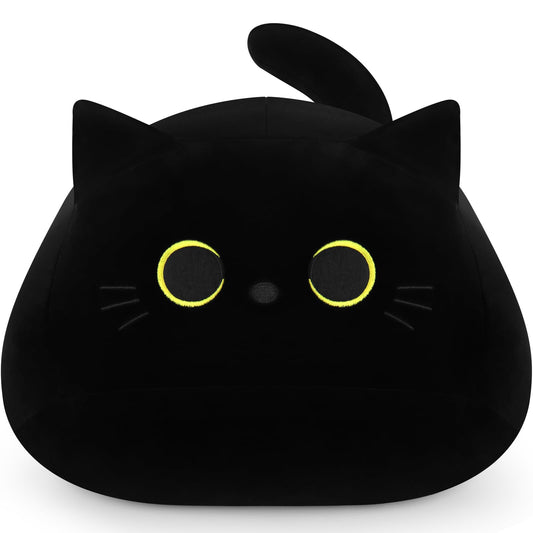 Auspicious beginning Black Cat Plush Toy-19'' Giant Black Cat Stuffed Animal, Plushie Toy Kawaii Plushies Cat Plush Pillow, Halloween Decor Plush Toys Halloween Plush Gift for Kids
