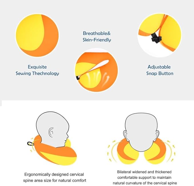 MOOB Kids Neck Pillows for Travel U-Shape Headrest Air Cushion Child Car Seat Head Support Traveling Gifts for Toddler & Children Car Seat Head Support Toddler Pillows Yellow