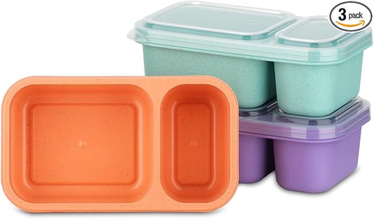 DOSEWART 2-Compartment Reusable Snack Containers with Lids, Wheat Straw Reusable Snack Packs for Food Storage Meal Prep On-the-Go Snacking