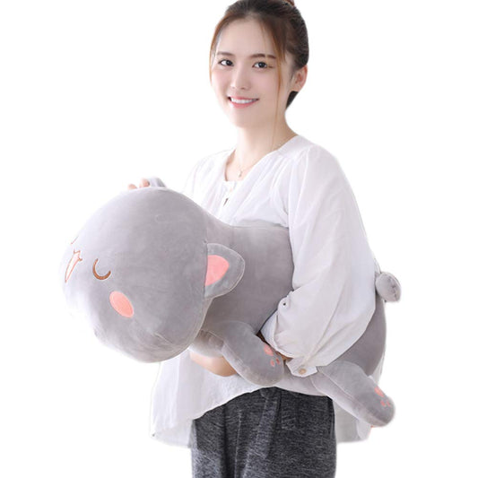 Jensquaify Cat Plush Hugging Pillow, Soft Kitten Cat Stuffed Animals Toy Gifts for Kids (Grey Squint Eyes, 25.5")