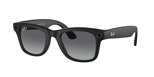 Ray-Ban Meta (Gen 1), Wayfarer, Large Matte Black | Smart AI Glasses for Men, Women - 12 MP Camera, Open-Ear Speakers, Video, Bluetooth — Polarized Gradient Graphite Lenses - Wearable Technology