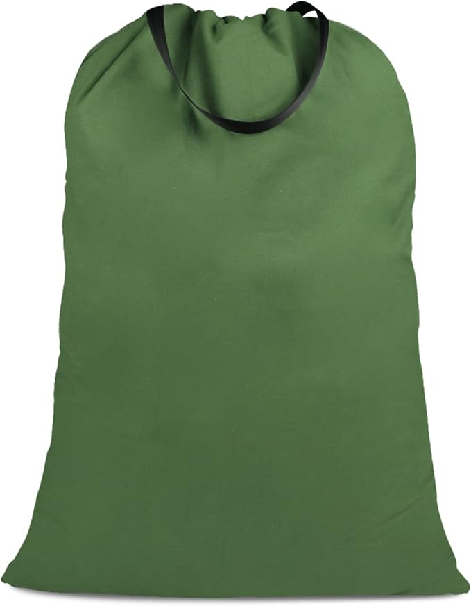 Cotton Canvas Laundry Bag with Handles & Drawstring Straps, Heavy Duty Extra Large Laundry Bags for Laundromat and Household, 25.5x34 Inch, Army Green