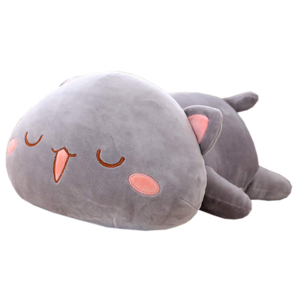 Jensquaify Cat Stuffed Animals, Soft Cat Plush Toy Pillow Kitten Stuffed Animal Toys for Kids (Grey Squint Eyes, 13.7")