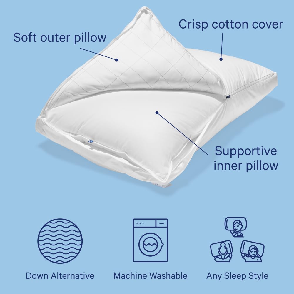 Casper Sleep Original Pillow 2-Pack, King Size – Medium Soft Feel, Down-Alternative Fill, Supports Side, Back & Stomach Sleepers, Neck Pain Relief, Machine Washable