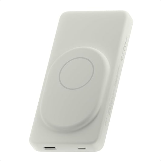 Clemm Portable 10000 mAh Wireless Power Bank, Travel Essential, Quick Charging for iPhone 16/15/14/13/12/11/X, Samsung Galaxy, iPad, Google Pixel & More - USB-C × 1 & USB-A × 1, Ivory
