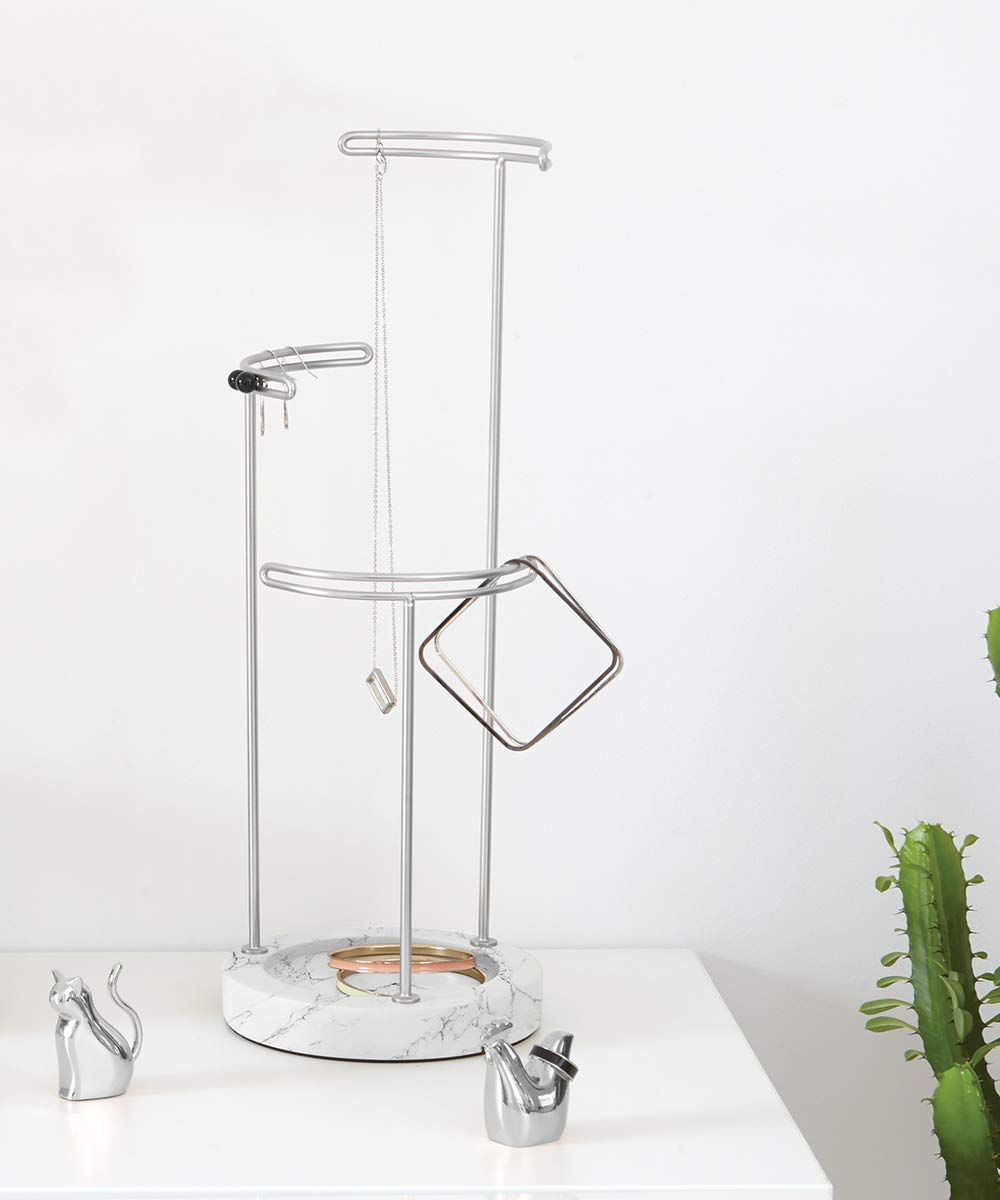 Umbra 299471-491 Tesora 3-Tier Jewelry Stand, Earring Holder, Accessory Organizer and Display, White/Nickel