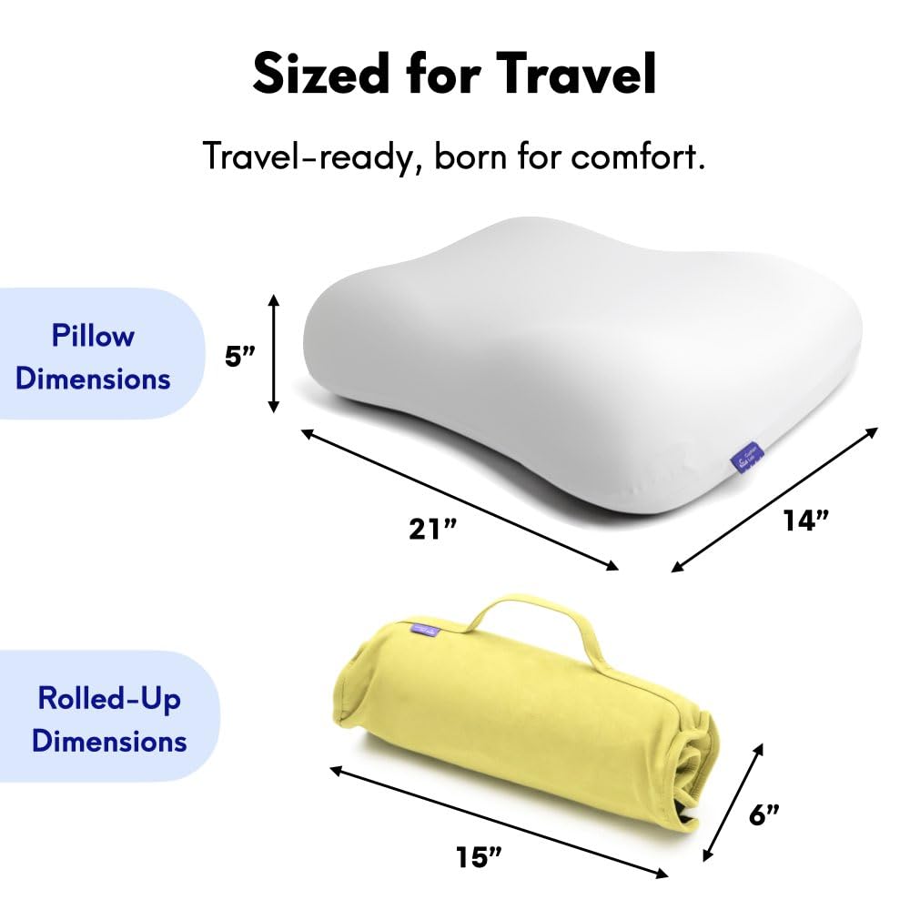 Cushion Lab Travel Deep Sleep Pillow – Compact Memory Foam Neck Pillow for Sleeping, Portable Pillow for Hotels, Camping, Side & Back Sleepers, On-the-Go – Spark