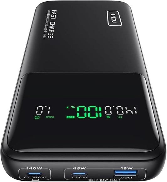 INIU 27000mAh Power Bank, High Capacity 140W Laptop Portable Charger, USB C Tablet Powerbank, Digital Display Phone Charge for iPhone 17 16, Samsung, iPad, MacBook, Camping, Outdoor, Emergency etc