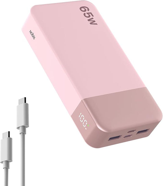 NOBIS 20000mAh Battery Pack Power Bank 65W Power Bank, Portable Charger with Digital Display, Dual USB-C/USB-A Fast Charging for Laptop, Phone, Tablet, Travel-Friendly External Battery Pack