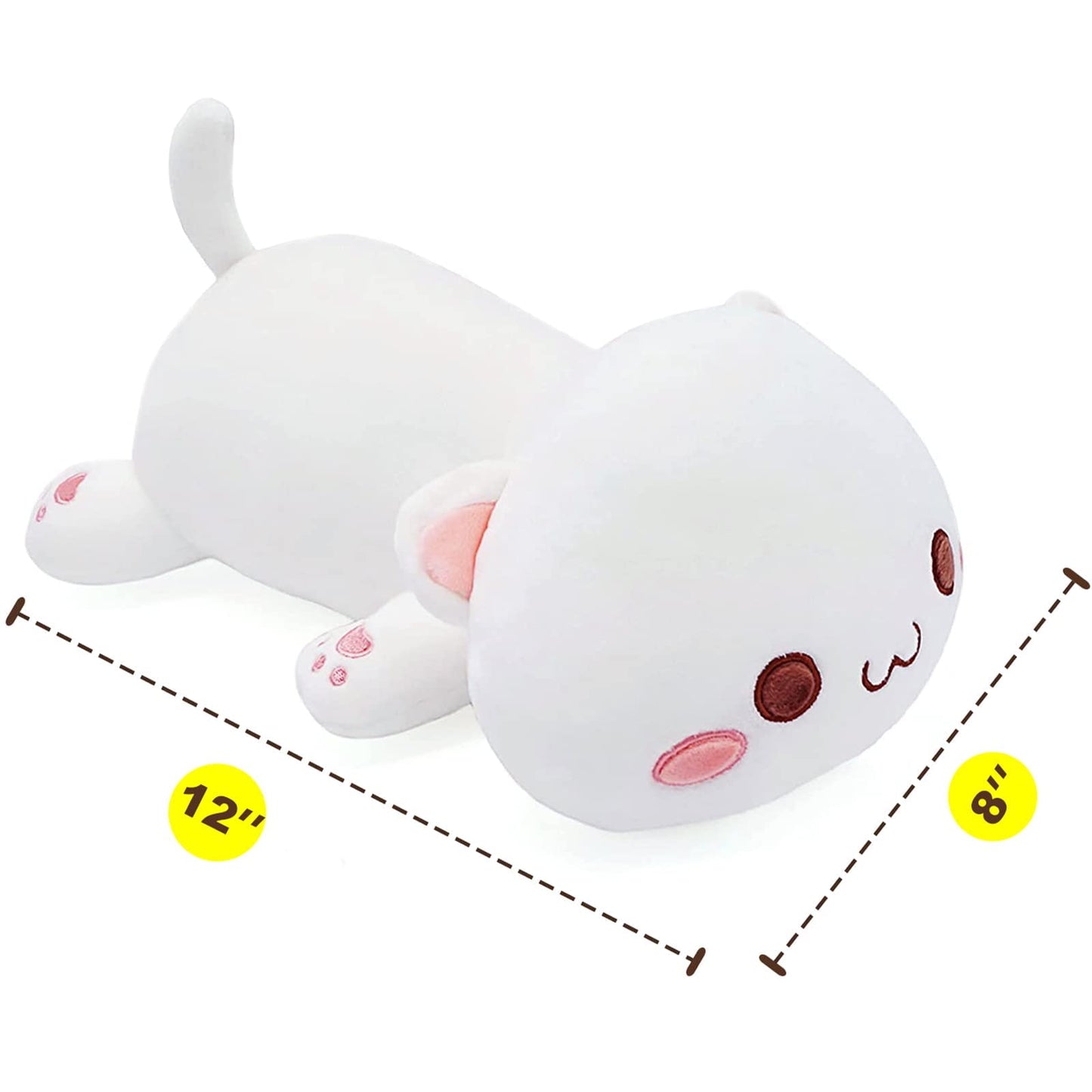 Onsoyours Cute Kitten Plush Toy Stuffed Animal Pet Kitty Soft Anime Cat Plush Pillow for Kids (White Cat, 12")