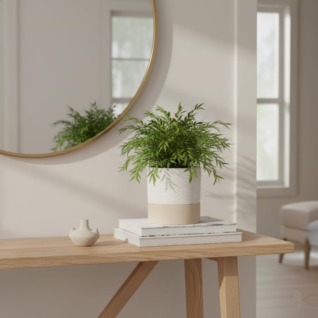 Nihow Ceramic Self Watering Plant Pot for Indoor Plants, 6 Inch,Cream White