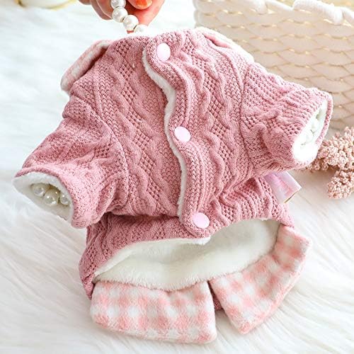 Dog Princess Sweater for Small Dogs Thick Shirt Plaid Clothes Costume Pet Girl Cute Coat Outfits Fall Costumes Winter Dog Sweaters (XS,Pink)