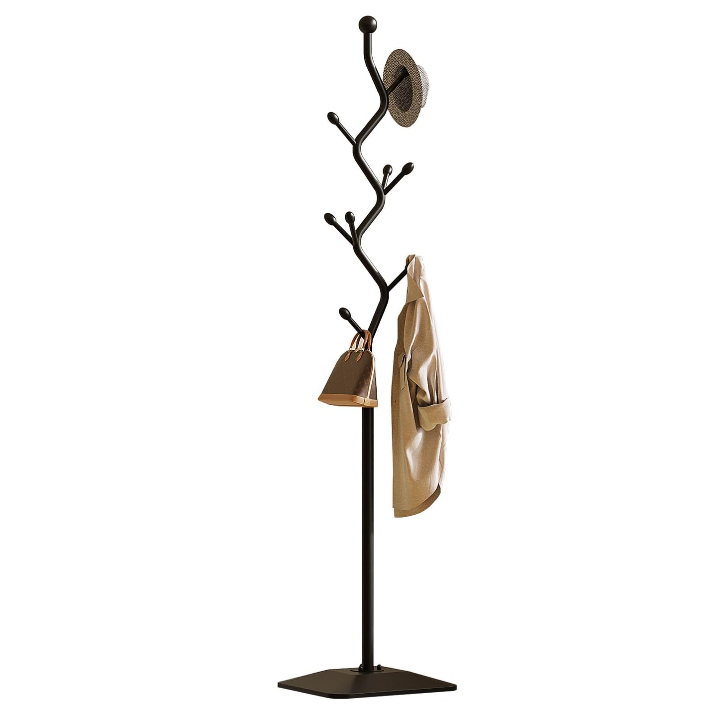 IRNCLD Sturdy Metal Coat rack Tree – Anti-Tip Design with 8 Hooks, Perfect for Home, Dorm, or Office Organization (black)