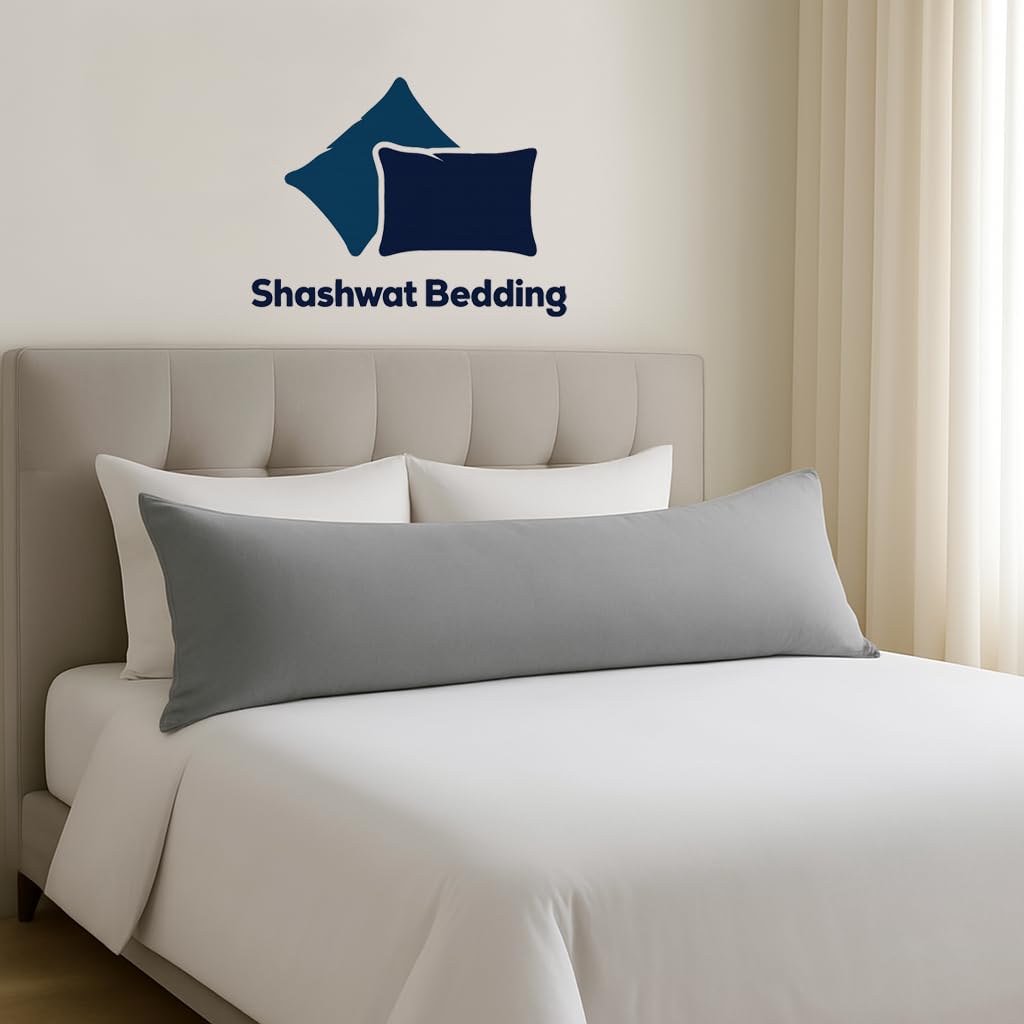 Body Pillow Cover 20x48 Inch, Silver Grey (Set of 1) - 100% Egyptian Cotton with Zipper Closure Pillow Case, Soft Breathable 500 Thread Count Long Body Pillowcase