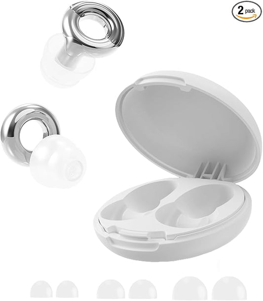 Noise Cancelling Ear Plugs 45dB – Reusable Silicone Earplugs for Sleeping, Snoring, Travel, Concerts & Work with 8 Eartips – Soft Comfortable Hearing Protection (Silver, One Size)