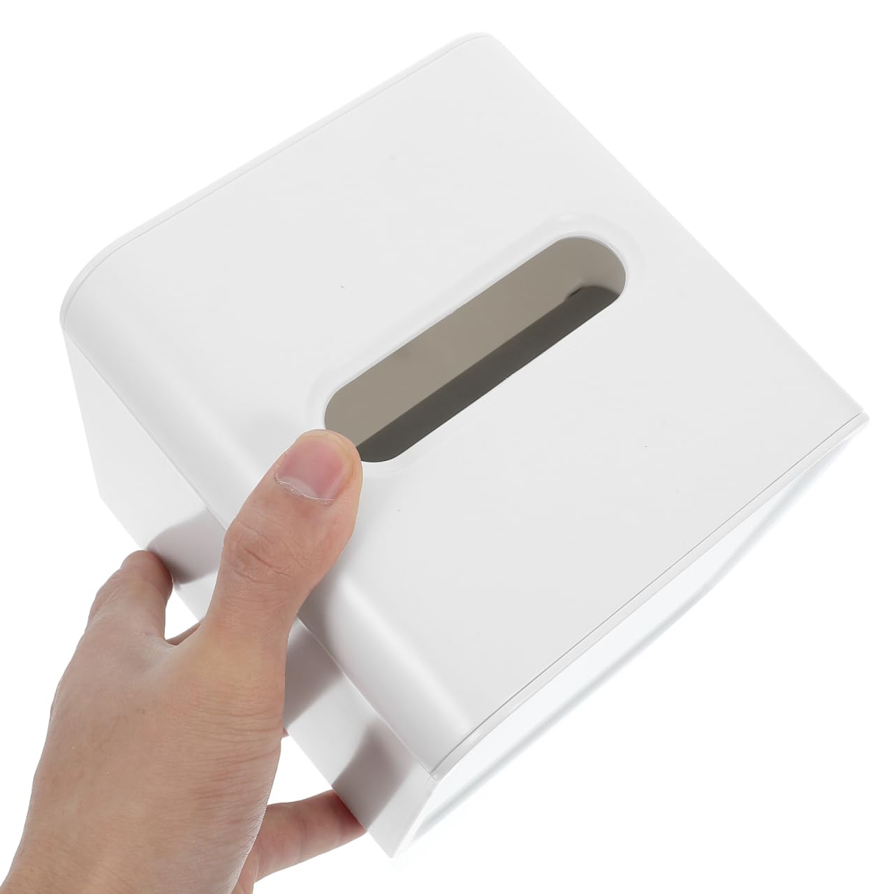 Kichvoe Square Plastic Tissue Box Cover with Tray Multifunction Roll Paper Holder for Bathroom and Office Compact 5.51X5.51X5.51In Cube Tissue Storage Organizer