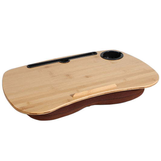 SANJIMO Lap Desk for Laptop with Cushion-Fits up to 18 inch, Bamboo Computer Laptop Stand with Phone Hoder, Cup Holder, Anti-Slip Stopper