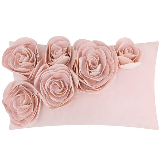 JWH 3D Flower Throw Pillow Cover Decorative Handmade Floral Pillow Case Soft Velvet Pillowcase Lumbar Cushion for Bed Living Room Chair Couch Decor Shams 12x20 Inch Light Pink