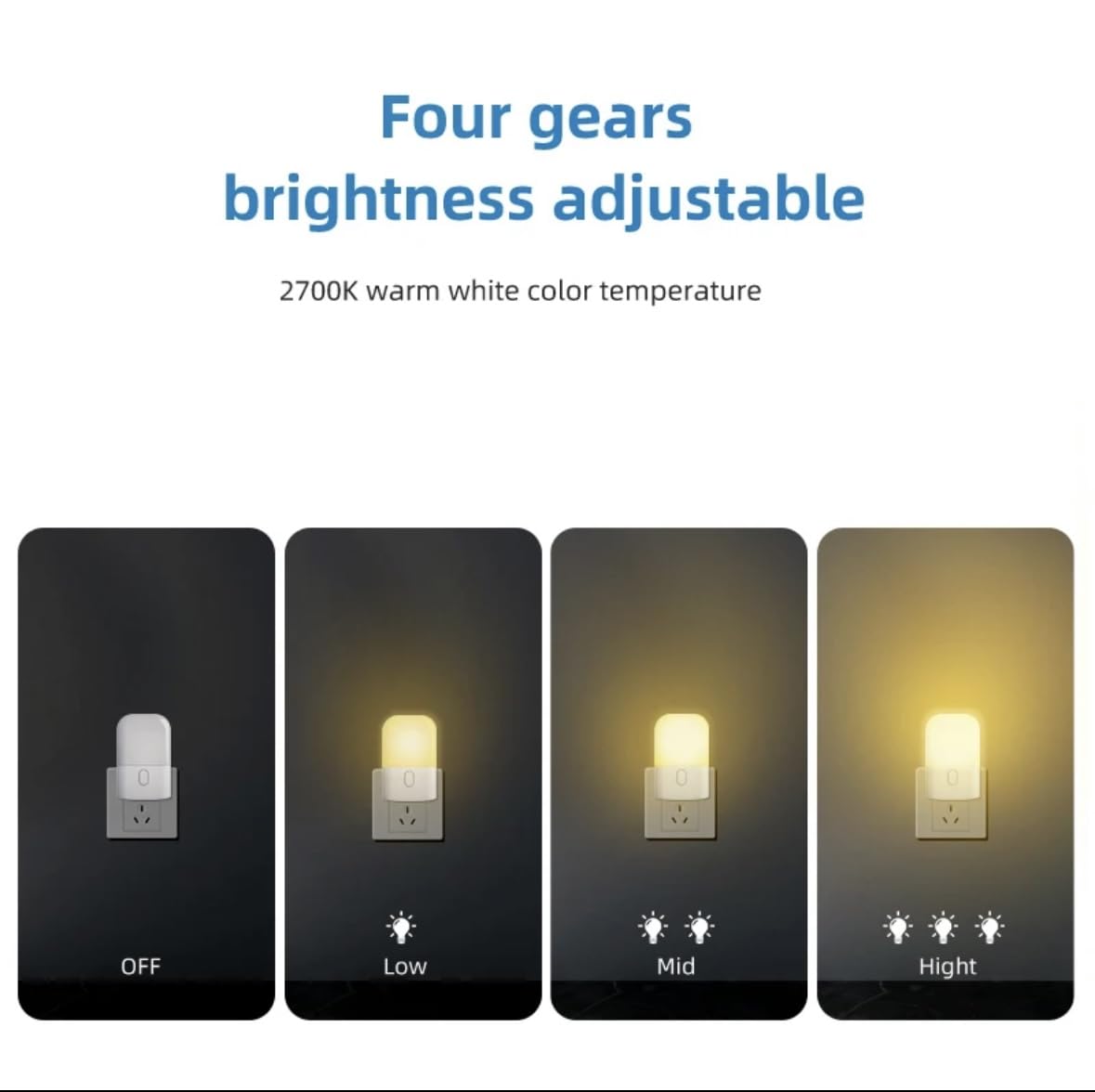 Led Night Light Plug into Wall, 4 Modes Brightness Adjustable, 2700K Warm White, Light Sensor Dusk to Dawn, Indoor Light for Bedroom Living Room Stair and Hallway. 2 Pack.