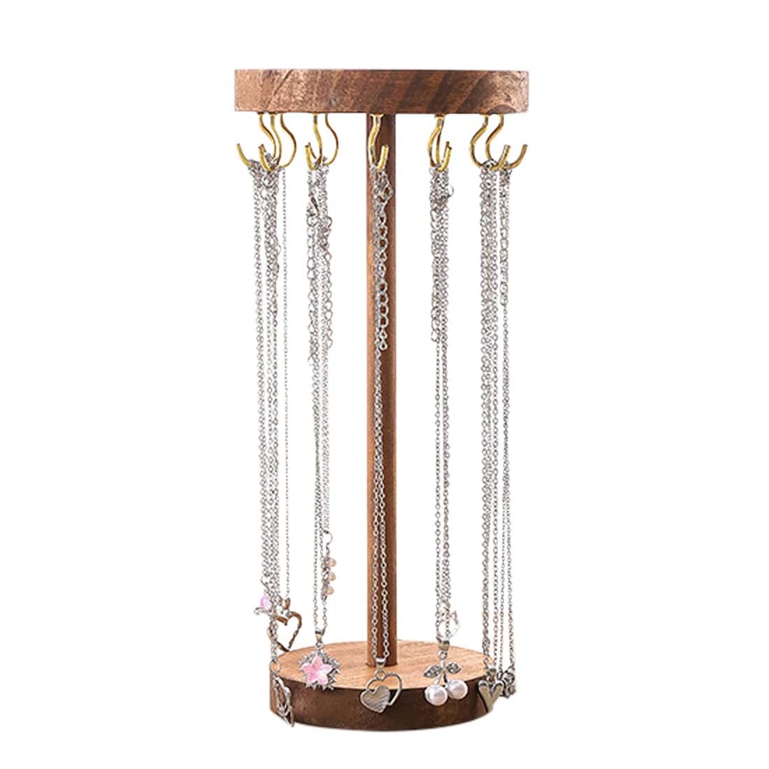 PaWuKi Jewelry Holder Stand, 10" Tall Necklace Organizer Rack, Wood Display Storage for Necklaces, Bracelets, Rings, Earrings, Aesthetic Room Décor for Girls and Women
