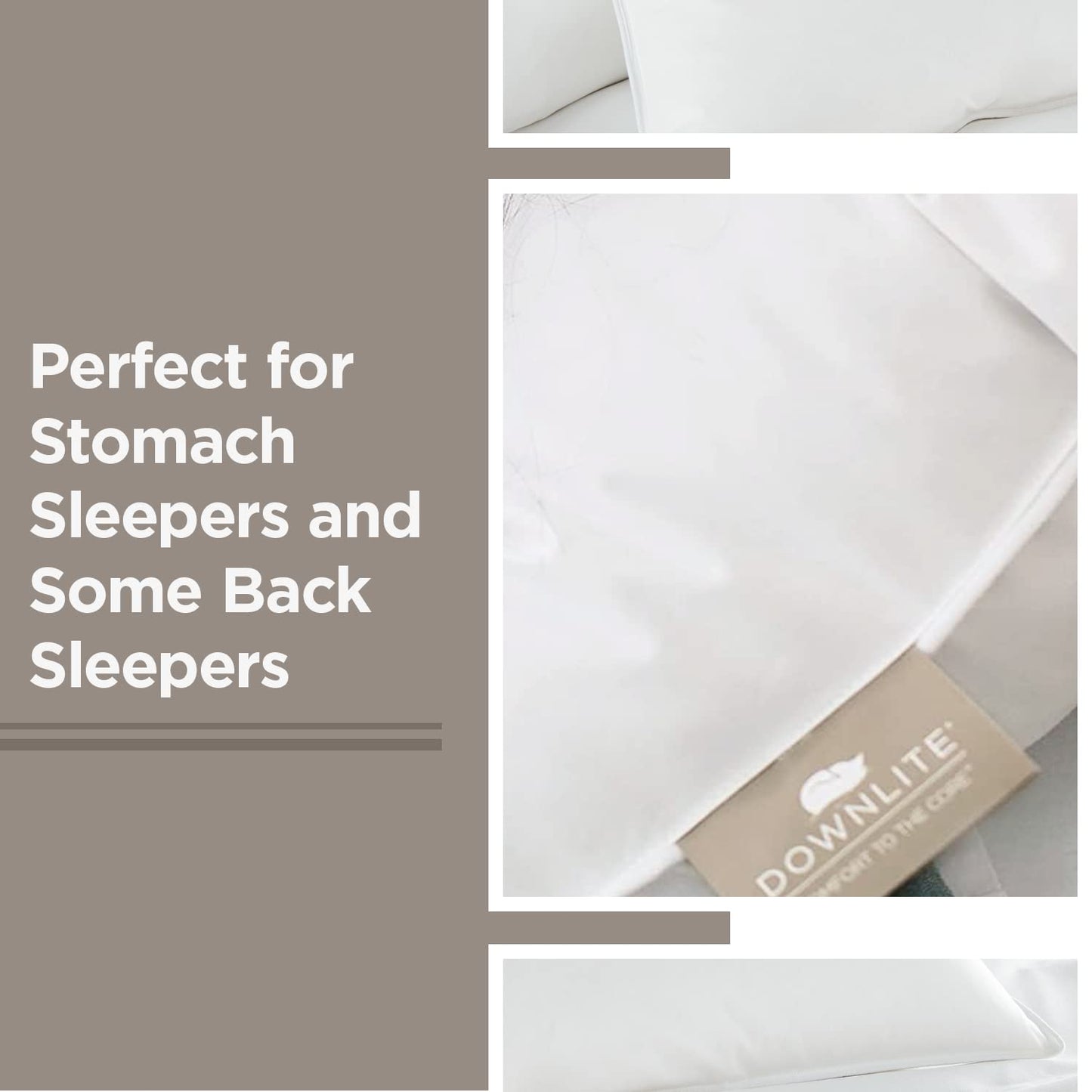 DOWNLITE Flat & Soft Down Pillow – Hypoallergenic Premium Down (Not Feathers) – Standard Size, 20 x 26