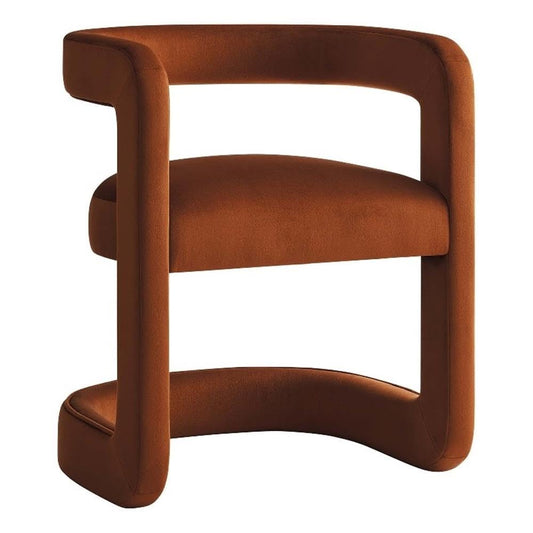 Modway Winslow Stain-Resistant Performance Velvet Dining Chair in Rust - Open Back Barrel Armchair - Upholstered Dining Chair - Cozy Reading Chair or Velvet Vanity Chair