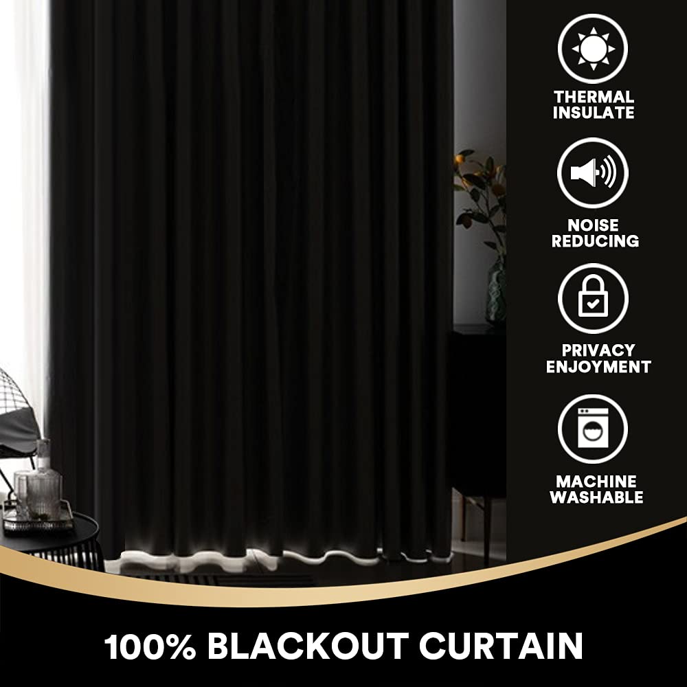 PrinceDeco 100% Blackout Curtains for Bedroom with Black Liner Noise Reducing Grommet Curtain Energy Saving Long Curtains for Patio Sliding Glass Door, Greyish White, 52 inches x 63 inches, 2 Panels