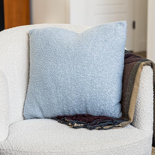 SAMIAH LUXE Blue Teddy Boucle Pillow Covers 18x18 2pcs for Home Living Room Decor, Sherpa Textured Decorative Throw Pillow Covers for Boho Decor, Square Throw Cushion Euro Shams for Modern Farmhouse