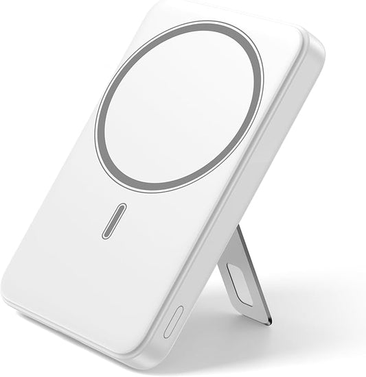 for Magsafe Portable Charger, 10000mAh Wireless Power Bank with Stand, USB C PD 20W Fast Charging Powerbank, Magnetic Battery Pack Compatible for iPhone 17/16/15/14/13/12 Series - White