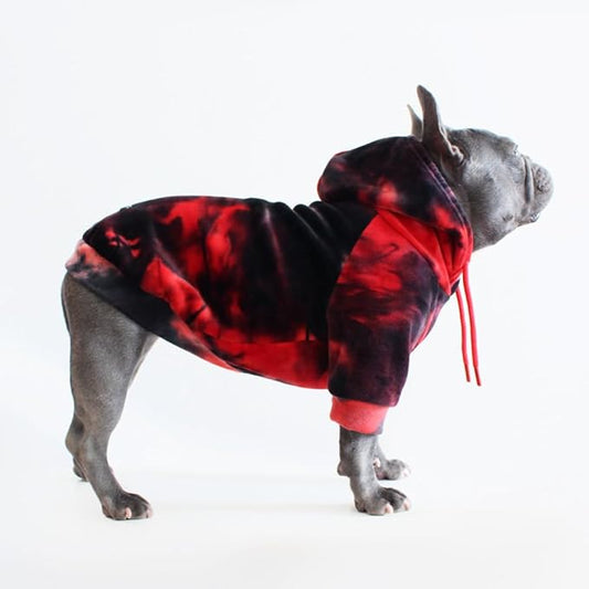 Spark Paws Dog Hoodie – Premium Dog Sweater for Small, Medium, and Large Dogs | Warm Outfits for French Bulldogs, Pitbull, Puppy, Winter Jacket Alternative - Red & Black - XL