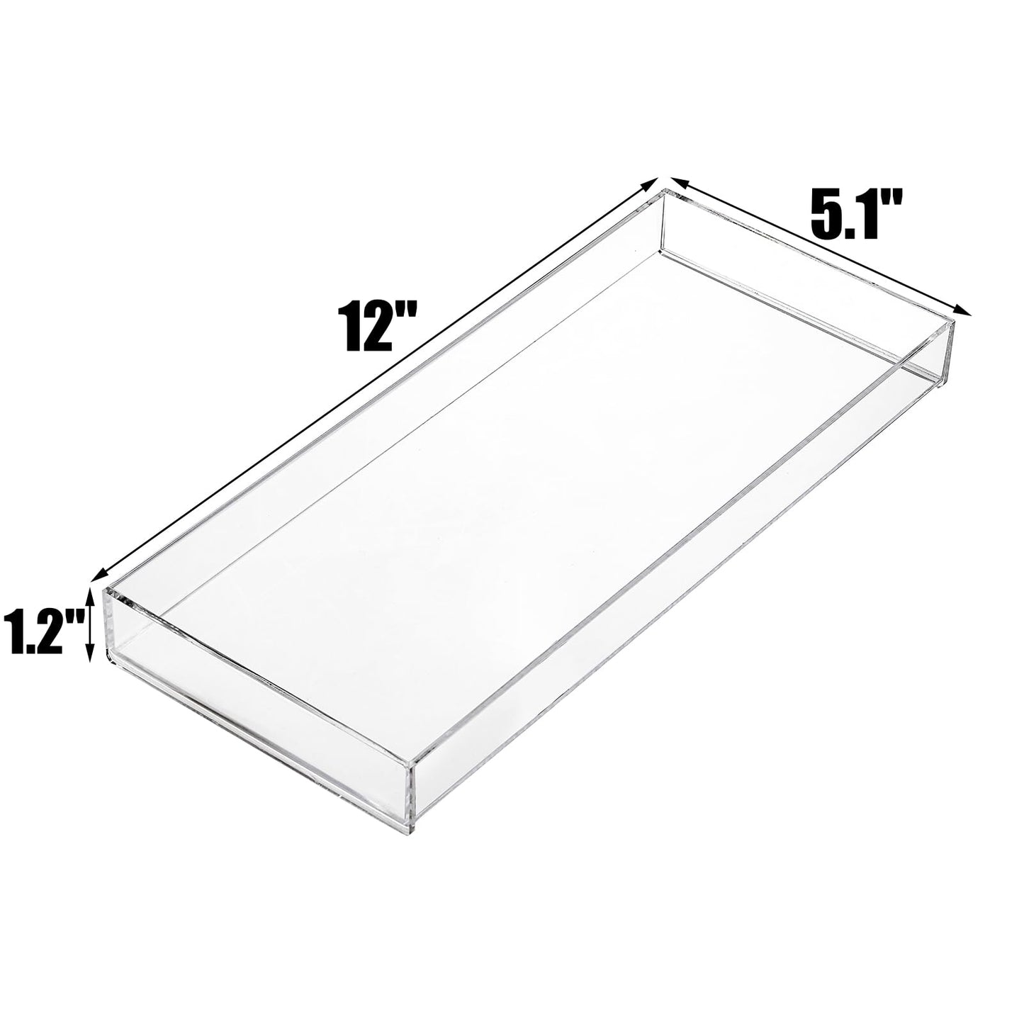 Peohud 3 Pack Acrylic Bathroom Trays, Clear Vanity Tray for Toilet Tank, Decorative Countertop Organizer for Perfume, Makeup, Cosmetics, Jewelry, Soap, Candle, Plant, 12 x 5.1 x 1.2 Inches