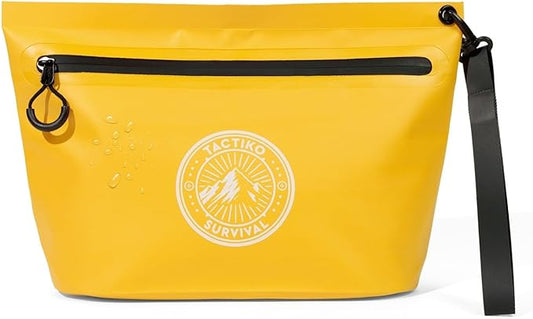 Tactiko 3L Water Resistant Pouch - Waterproof Material w/Splashproof Zipper - Hold All Zipper Bag for Storage, Toiletries, Travel, Beach, Cruise, Home (Yellow)
