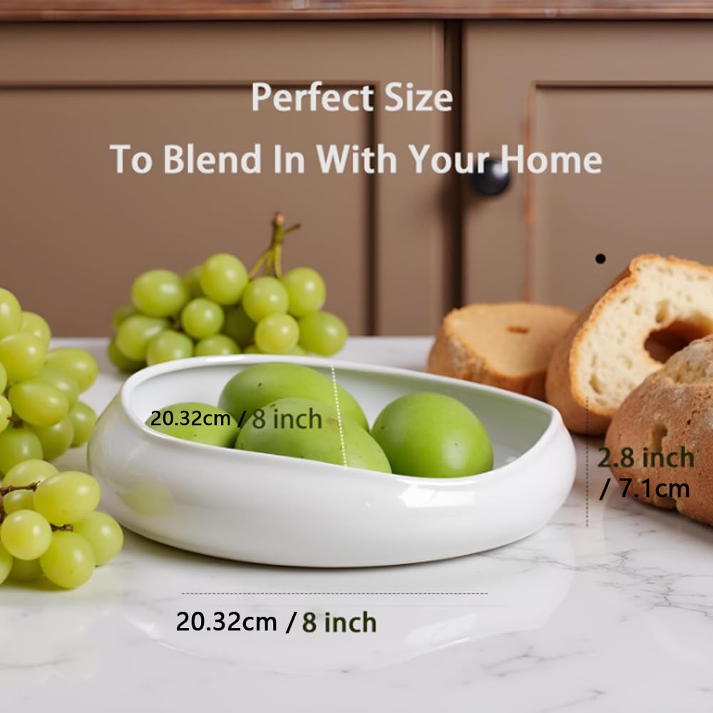LOUIE SILNA Decorative Bowl Free-Form Rim Glazed Ceramic Fruit Bowl for Kitchen Counter Ceramic Dining Room Table Centerpiecekey Bowl for Entryway Table|Dishwasher & Microwave Safe