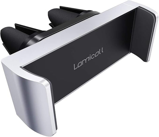 Lamicall Car Cell Phone Mount, Air Vent Clip Holder, Universal Stand Hands Free Cradle Compatible with Phone 12 Mini 11 Pro Xs Xs Max Xr X 8 7 6 6s Plus SE and Other 4.7-6.5'' Smartphones - Silver