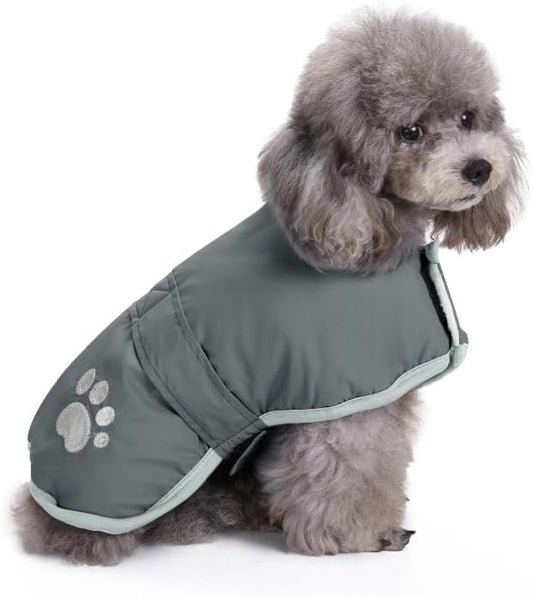 Queenmore Dog Winter Coat, Cold Weather Fleece Jacket for Dogs, Waterproof Reflective Reversible, for Small, Medium and Large Dogs (Grey, XL)