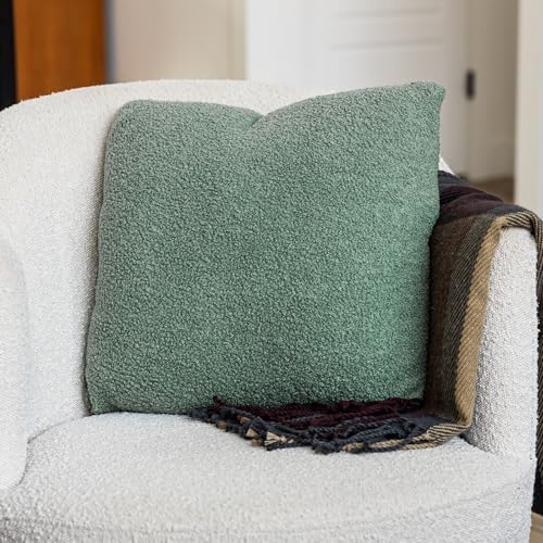 SAMIAH LUXE Green Teddy Boucle Pillow Covers 20x20 2pcs for Home Living Room Decor, Sherpa Textured Decorative Throw Pillow Covers for Boho Decor, Square Throw Cushion Euro Shams for Modern Farmhouse