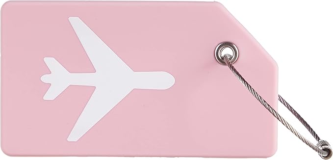 Gostwo 2 Pack Silicone Luggage Tags for Suitcases, 26 Initial Letter Baggage Labels Handbag School Bag Suitcase Instrument Tag with Stainless Steel Loop(Pink)(Airplane)
