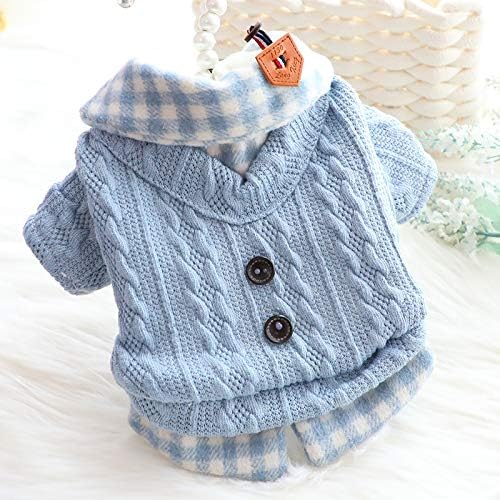 Dog Princess Sweater for Small Dogs Thick Shirt Plaid Clothes Costume Pet Girl Cute Coat Outfits Fall Costumes Winter Dog Sweaters (XL,Blue)