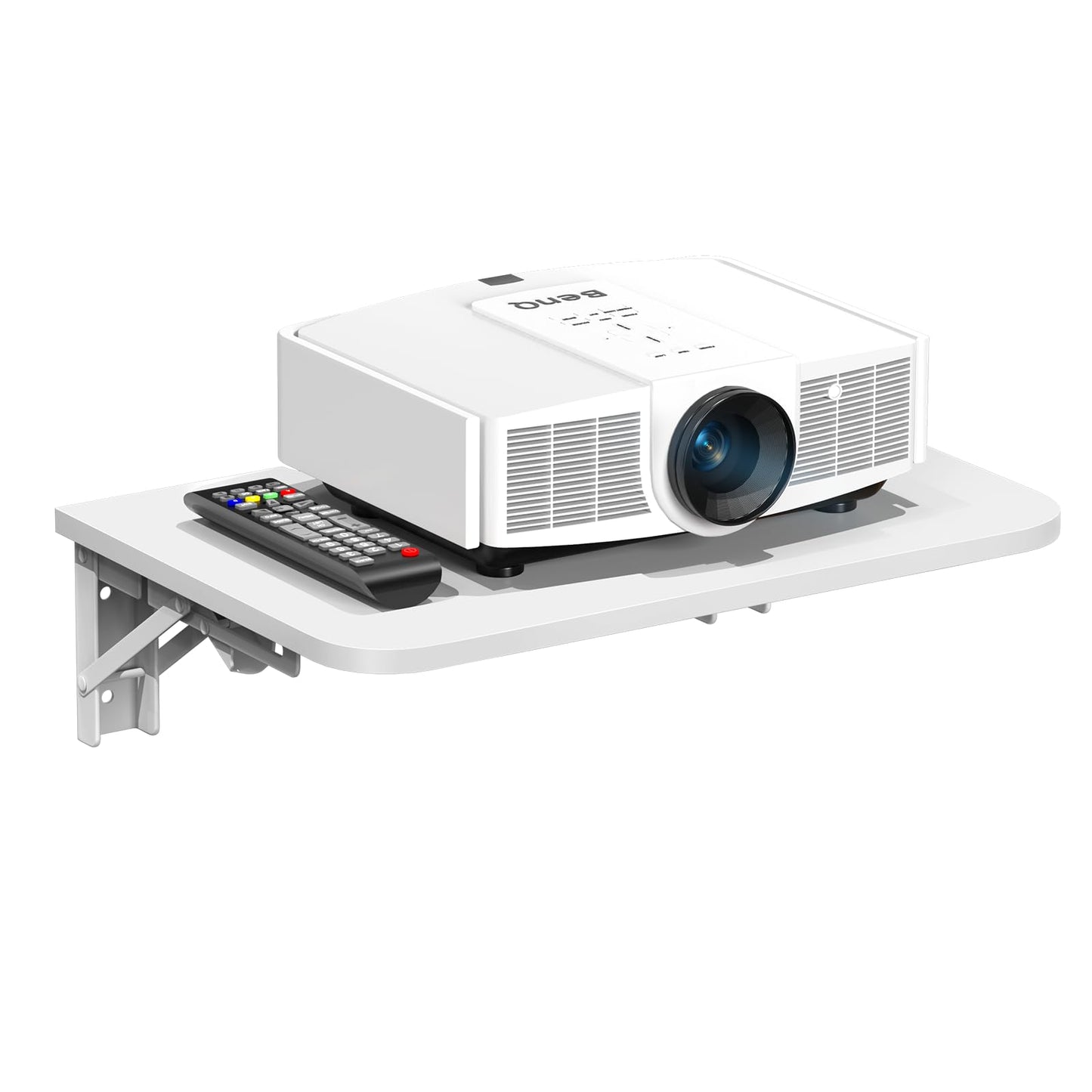 Homode Projector Shelf for Wall, Wood Folding Wall Mount Shelf, Holds Up to 30lbs, Floating Entertainment Shelves for DVD Players, Cable Boxes, Game Consoles, Living Room Decor Accessories, White