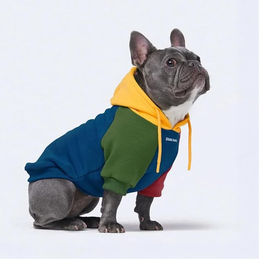 Spark Paws Dog Hoodie – Premium Dog Sweater for Small, Medium, and Large Dogs | Warm Outfits for French Bulldogs, Pitbull, Puppy, Winter Jacket Alternative - Primary Color Block - XL