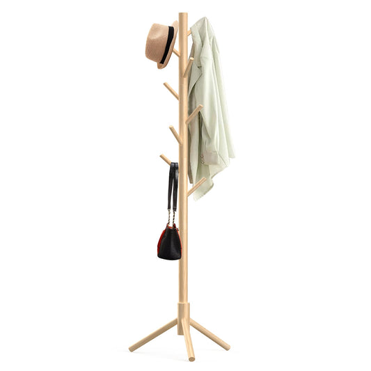 Aliphon Wooden Coat Rack Stand, Freestanding Coat Rack with 8 Hooks, 3 Adjustable Size Coat Tree for Hats, Coats, Scarves bags, Coat Hanger Stand Used in Bedroom/Office/Entryway (Natural)