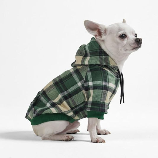 Spark Paws Dog Hoodie – Premium Dog Sweater for Small, Medium, and Large Dogs | Warm Outfits for French Bulldogs, Pitbull, Puppy, Winter Jacket Alternative - Green Plaid - S