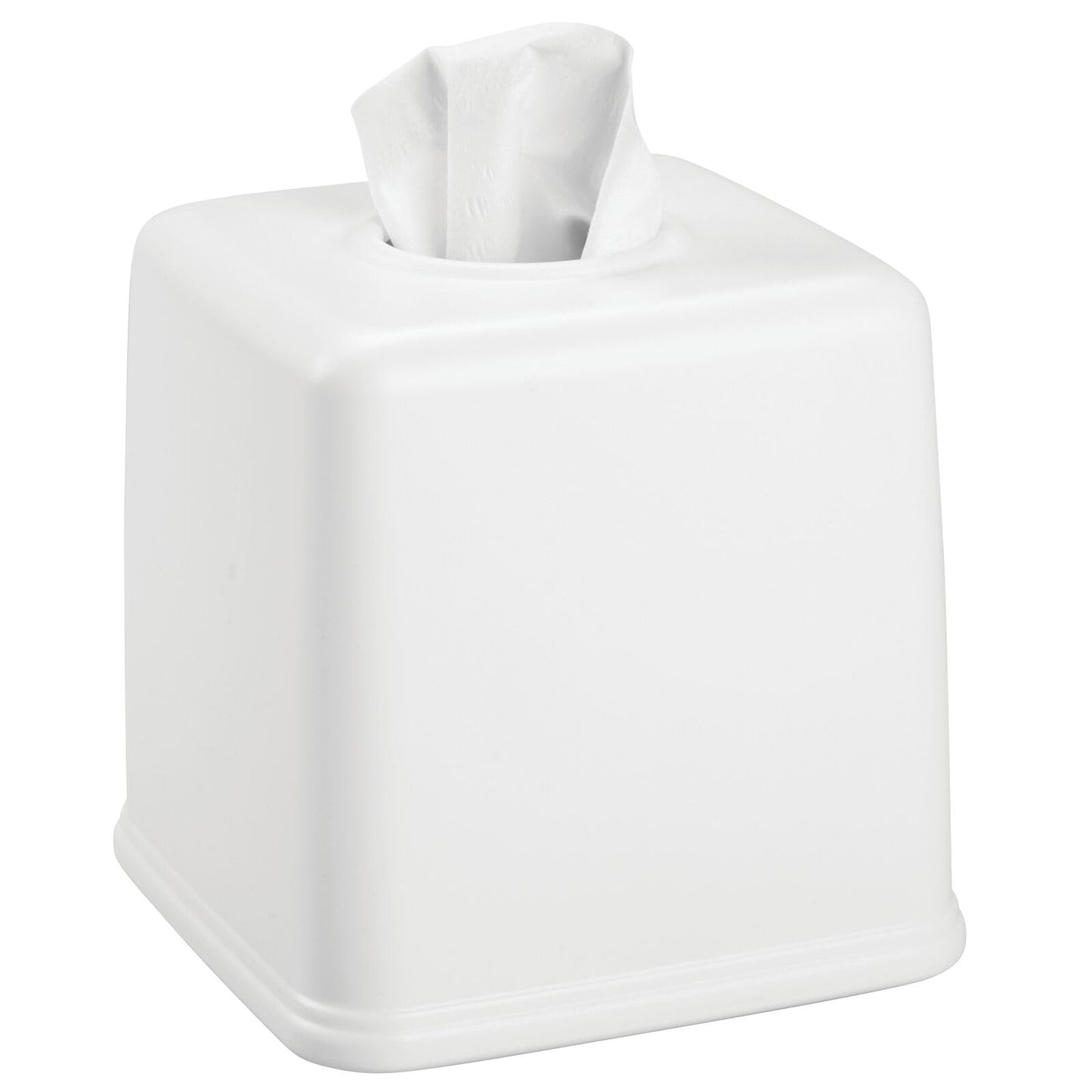 mDesign Plastic Square Facial Tissue Box Cover Holder for Bathroom Vanity Countertops, Bedroom Dressers, Night Stands, Desks and Tables - White
