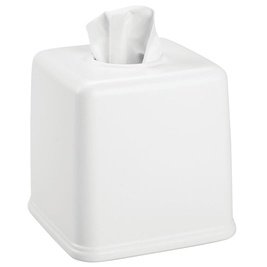 mDesign Plastic Square Facial Tissue Box Cover Holder for Bathroom Vanity Countertops, Bedroom Dressers, Night Stands, Desks and Tables - White